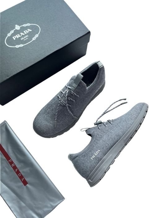 Prada Prax Stretch Knit Sneakers in Grey