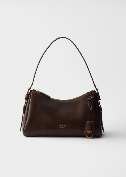 Prada Aimée Medium Leather Shoulder Bag — Cocoa Brown