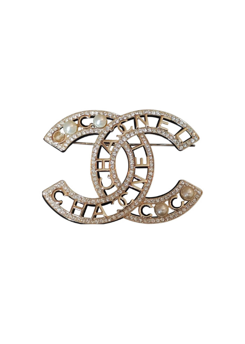 Monogram White Crystal Brooch