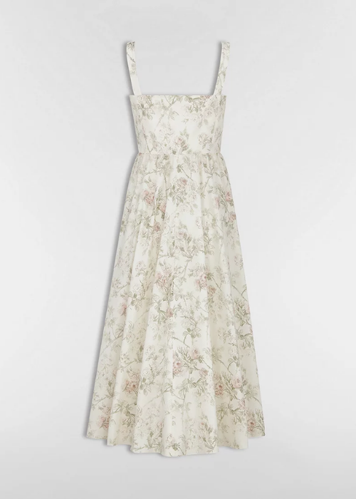 Mid-Length Flared Dress White Cotton and Silk