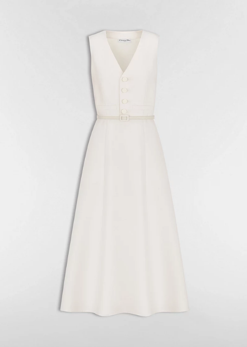 Mid-Length Belted Dress Pink Virgin Wool-Cotton