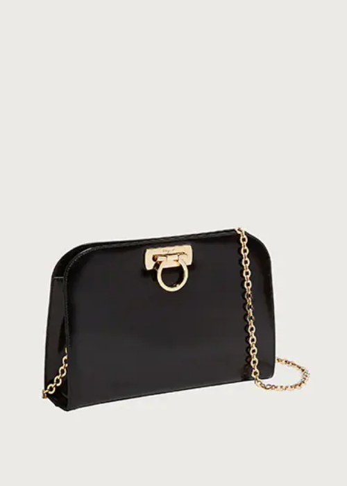 FERRAGAMO Black Diana Clutch. 