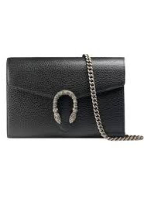 Dionysus Mini Leather Chain Wallet Black