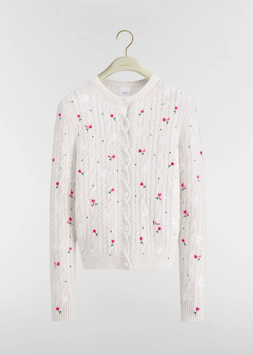 Dioramour Embroidered Cardigan Ecru Cashmere