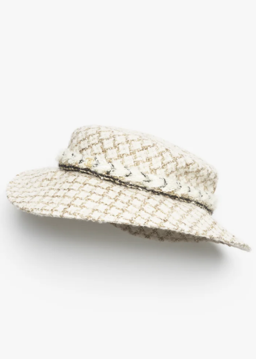 Hat - Wool & mohair tweed, ecru, beige & gold