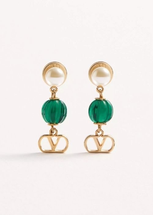 Valentino Garavani VLogo Signature Earrings in Metal, Pearl, and Knurled Glass