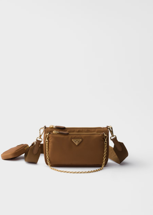 Prada Re-Nylon and Saffiano Leather Mini Shoulder Bag — Brandy