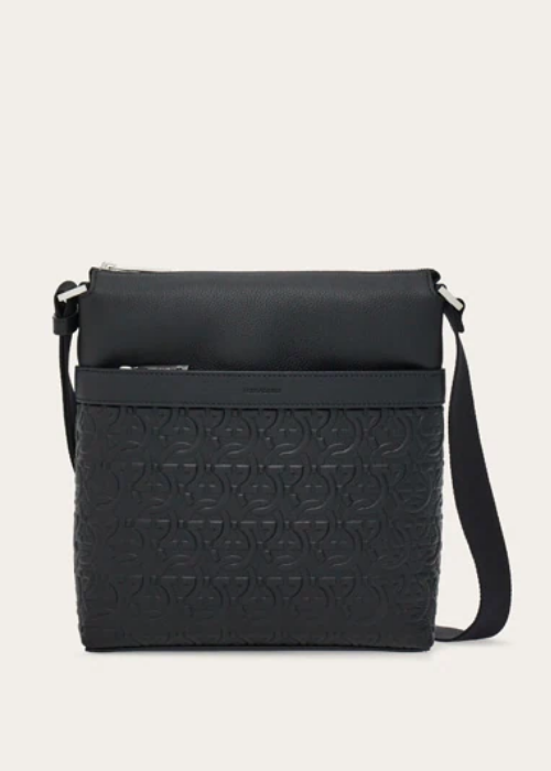 Gancini-embossed leather messenger bag