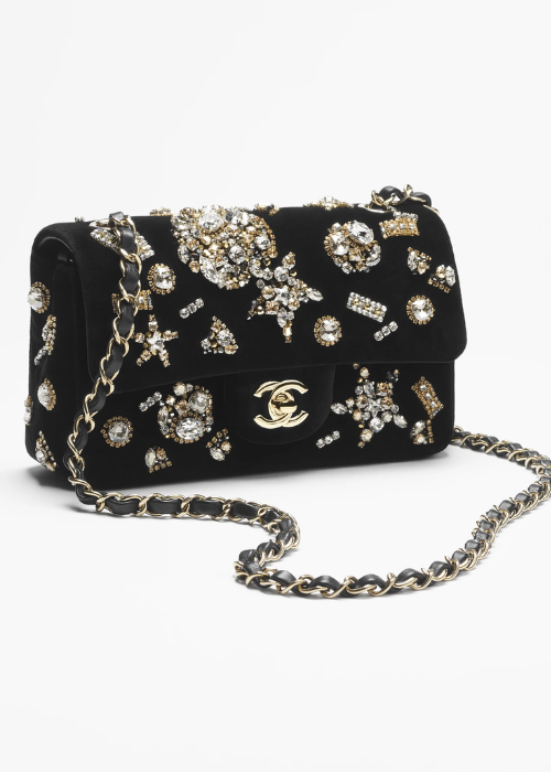 Mini classic handbag, Velvet, strass