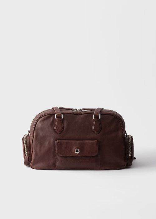 Prada Large Washed Leather Top-Handle Bag — Cocoa Brown