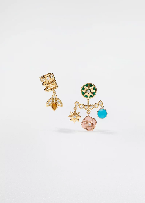 Charms Earrings Yellow, Pink and White Gold, Diamonds