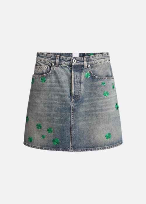 Embroidered Miniskirt Blue Stonewashed Cotton 
