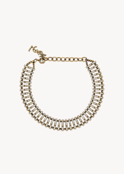 crystal pyramid necklace in metal in Gold